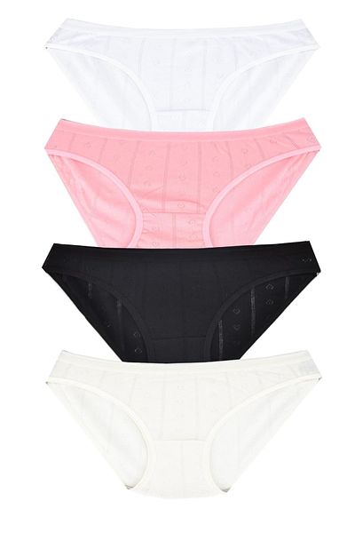 Tutku Slip de damă din 4 piese din bumbac jacquard (negru-alb-roz-ecru) - Standard