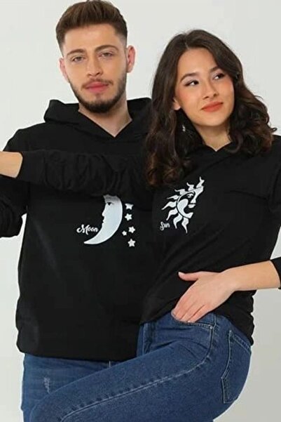 Sun Moon Baskılı Kapüşonlu Sweatshirt