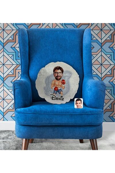 Bk Gift Kişiye Özel Isimli Erkek Polis Karikatürlü Yuvarlak Dekoratif Kırlent...