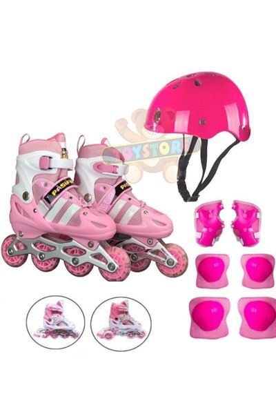 TOYSTORE Pink Luminous Wheel Adjustable Children's Exercise Skating 2 Function Helmet Knee Pad Set