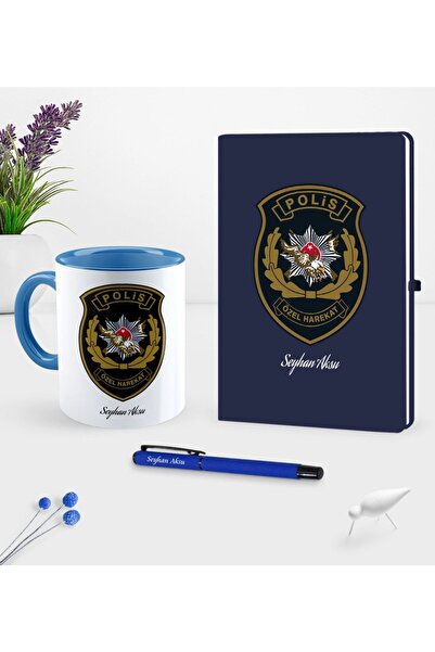 Bk Gift Kişiye Özel Polis Özel Harekat Temalı Lacivert Defter Kalem Kupa Seti