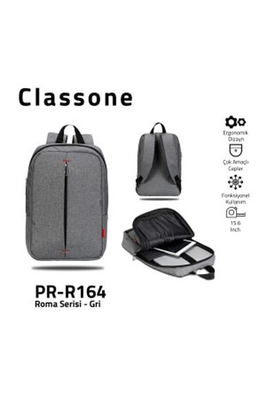 Classone PR-R164 سلسلة روما، WTXpro، قماش مقاوم للماء 15.6 بوصة متوافق مع الكمبيوتر المحمول، حقيبة ظهر للكمبيوتر المحمول - رمادي