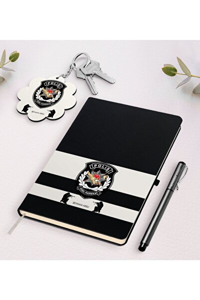 Bk Gift Kişiye Özel Polis Özel Harekat Siyah Defter Kalem ve Anahtarlık Hediy...