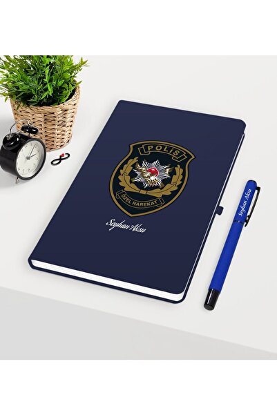 Bk Gift Kişiye Özel Polis Özel Harekat Temalı Lacivert Defter Kalem Seti