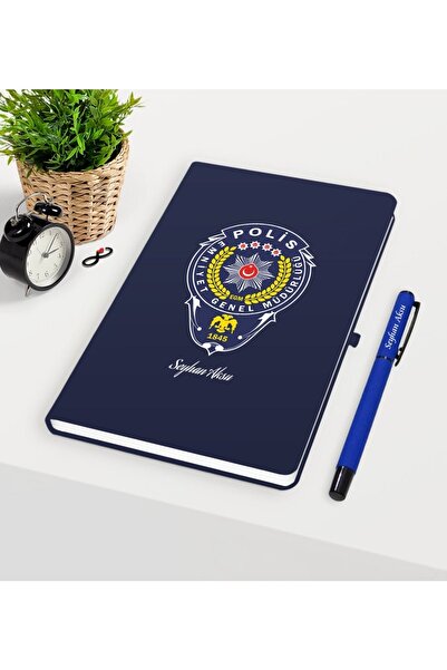 Bk Gift Kişiye Özel Polis Temalı Lacivert Defter Kalem Seti - 2