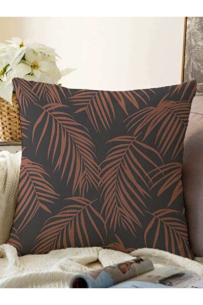 Realhomes Siyah Zemin Kahve Tüy Tasarımlı Raşel Örme Yastık Kırlent Kılıfı