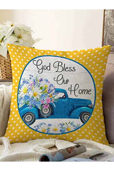 Realhomes Sarı Puantiyeli Papatyalı Araba Dijital Baskılı Modern Raşel Örme Y...