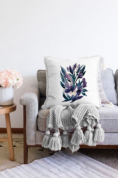 Realhomes Decorative Raschel Knitted Pillow Cushion Cover with Watercolored Flower Design