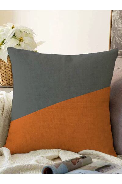 Realhomes Koyu Gri Turuncu Düz Renkli Dekoratif Raşel Örme Yastık Kırlent Kılıfı