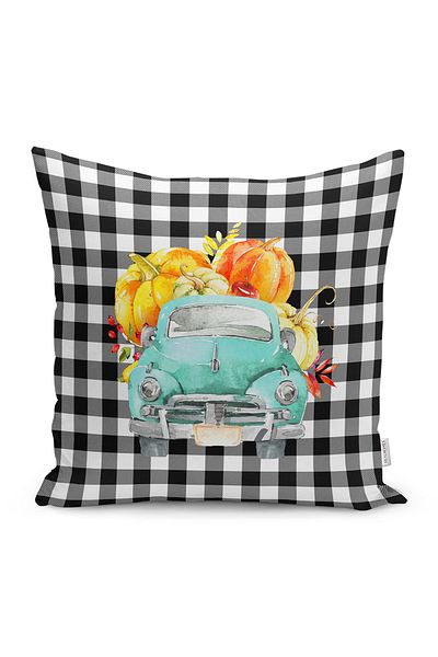 Realhomes Cu design carouri alb-negru Pumpkin Car Husa de perna moderna
