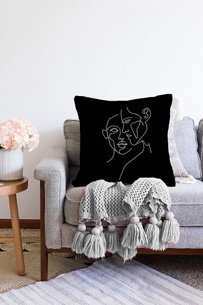 Realhomes Alb-negru Onedraw Drawing Face Design Modern Raschel Tricotat Husa de perna