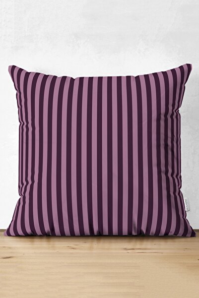 Realhomes غطاء وسادة من جلد الغزال المزخرف بتصميم خط ملون بلون البرقوق الداكن
