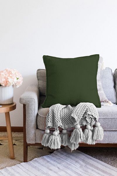 Realhomes Husă de pernă tricotată Raschel modernă, de culoare verde închis, imprimată digitală