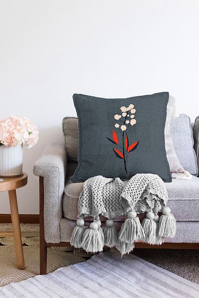 Realhomes Fundal denim albastru antic Motiv cu flori Raschel tricotat Husa de perna
