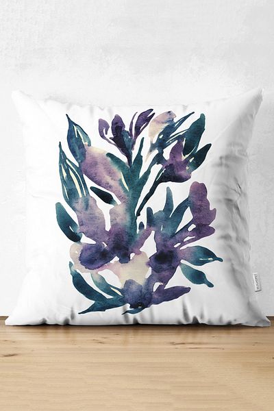 Realhomes Decorative Suede Pillow Cushion Cover with Watercolored Flower Design