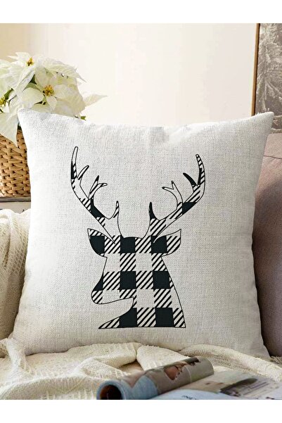 Realhomes Motiv în carouri alb-negru Desen de cerb Decorativ Raschel tricotat...