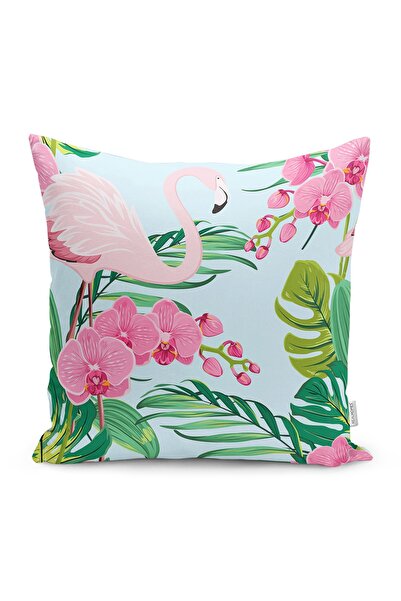 Realhomes Husă de pernă colorată cu frunze tropicale cu motiv flamingo
