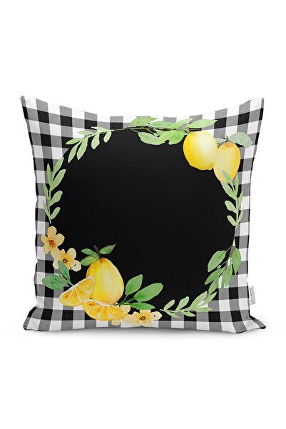 Realhomes غطاء وسادة رمي حديث بتصميم ليموني منقوش باللونين الأبيض والأسود