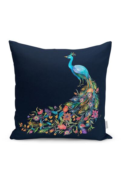 Realhomes غطاء وسادة بتصميم خاص على شكل طاووس أزرق داكن