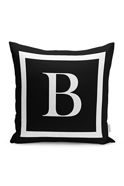 Realhomes غطاء وسادة مطبوع رقميًا بخلفية سوداء وإطار أبيض