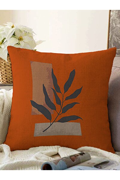 Realhomes غطاء وسادة منسوج حديث من راشيل بتصميم أوراق الشجر باللون البرتقالي المحروق