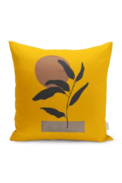 Realhomes Sarı Zeminli Tropik Yaprak Motifli Yastık Kırlent Kılıfı