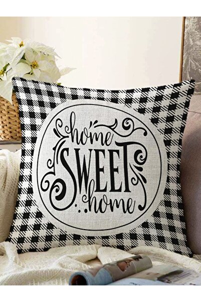 Realhomes Plaid alb-negru Home Sweet Home Modern Raschel Tricotat Perna Husa ...
