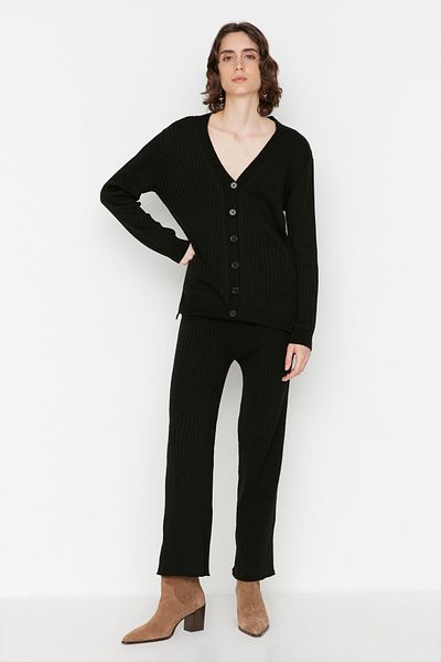 Trendyol Collection Black Buttoned Knitwear Top and Bottom Set TWOAW22AU0060