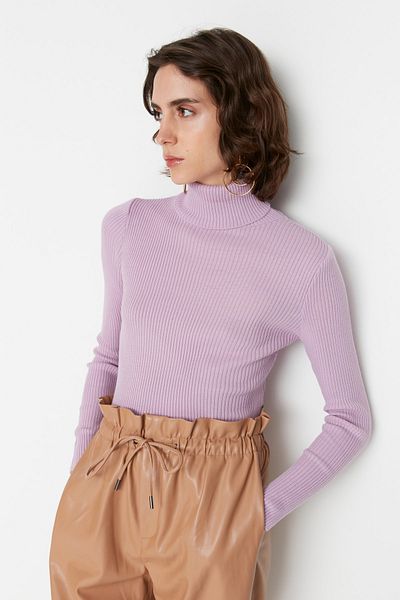 Trendyol Collection Lila Basic garbós kötöttáru pulóver TWOAW21KZ1279