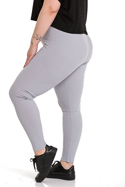 DISENTIS MODEST Large Size Ribbed Elastic Waist Ankle Length Gray Women's Tights