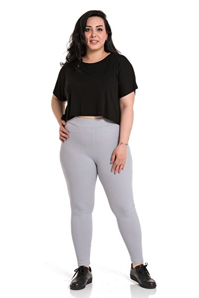 DISENTIS MODEST Large Size Ribbed Elastic Waist Ankle Length Gray Women's Tights