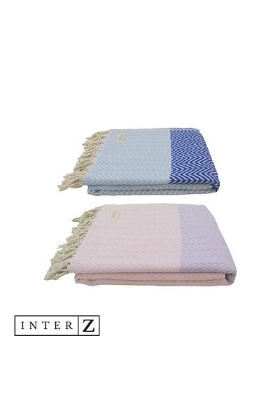 INTER Z Σετ 2 πετσέτες παραλίας Peshtemal, 100% βαμβάκι, Xxl 100x180cm, Marmaris, L.skyblue-pinklila