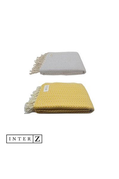 INTER Z Σετ 2 πετσέτες παραλίας Peshtemal, 100% βαμβάκι, Xxl 100x180cm, Marmaris, Honey Yellow-grey