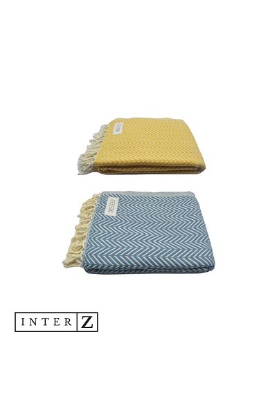INTER Z Σετ 2 πετσέτες παραλίας Peshtemal, 100% βαμβάκι, Xxl 100x180cm, Marmaris, Honey Yellow-blue