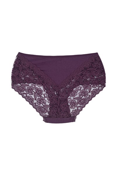 Zena 2'li Yüksek Bel Önü Ve Arkası Dantelli Büyük Beden Kadın Külot