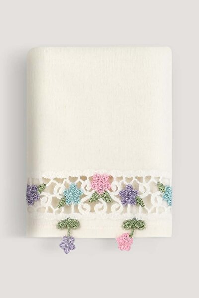 Arliva Home Alya Kadıfe Nakıslı Çeyız Havlusu Krem 30x50
