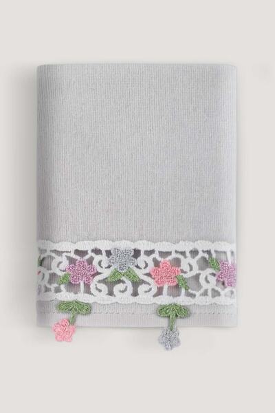 Arliva Home Alya Kadıfe Nakıslı Çeyız Havlusu Grı 30x50