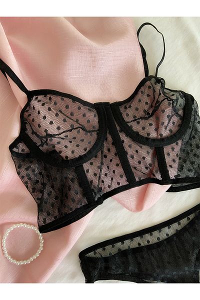 MH Moony Homewears Premium Μαύρο Σετ Μισό Κορσέ Bralet