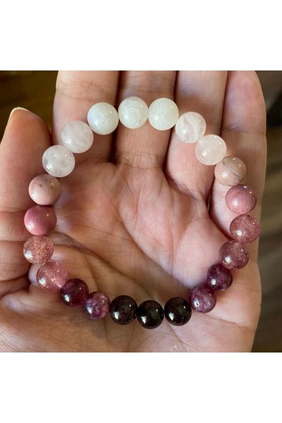 Dejavu TR Love And Luck Magnet Bracelet Moonstone, Pink Quartz, Madagascar Quartz, Purple Geyt, Agate, rhodonite