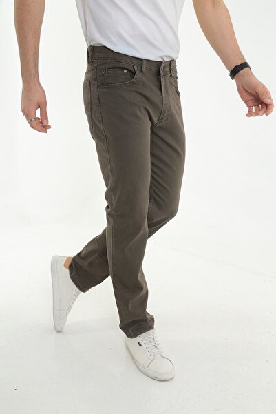 KMKkombin Ανδρικό τζιν παντελόνι σε καφέ κανονική εφαρμογή ίσιο μοντέλο