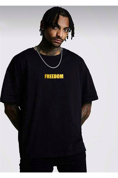 LOUİSA Unisex Oversize Πορτοκαλί Freedom Print Μαύρο Tshirt