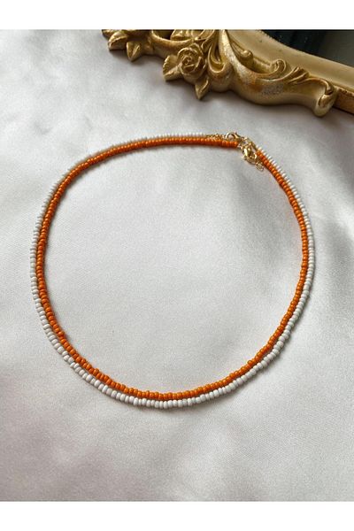 SWORDS CONCEPT Double Orange White Bead Necklace
