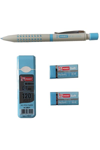 Mikro Pastel Colors V. Pen Set (mp-501 0.7 V. Pen + 120 Hi-polymer 60mm 2b Nib + 2 Soft P. Erasers)