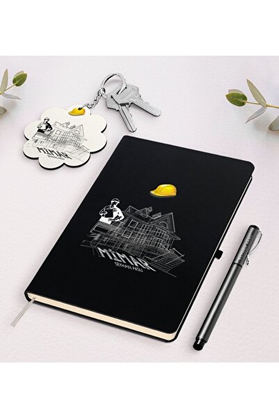 Bk Gift Kişiye Özel Mimar Siyah Defter Kalem Ve Anahtarlık Hediye Seti-2