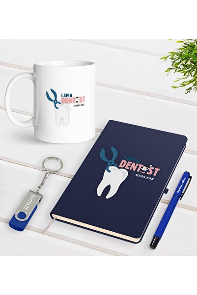 Bk Gift Kişiye Özel Diş Hekimi Temalı Lacivert Defter Kalem Kupa 32gb Usb Bel...