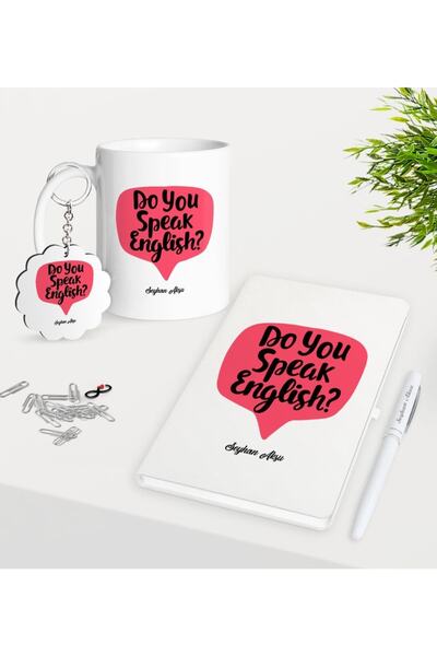 Bk Gift Kişiye Özel Ingilizce Öğretmeni Kupa Anahtarlık Beyaz Defter Kalem He...