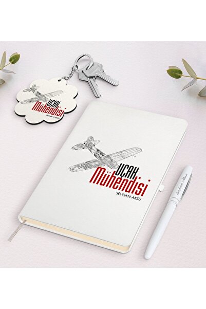 Bk Gift Kişiye Özel Uçak Mühendisi Beyaz Defter Kalem Ve Anahtarlık Hediye Seti