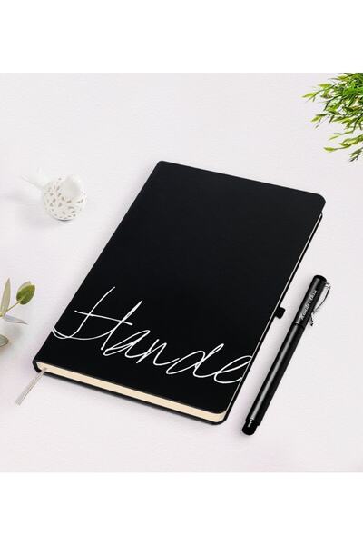 Bk Gift Kişiye Özel El Yazılı Siyah Defter Kalem Seti-1