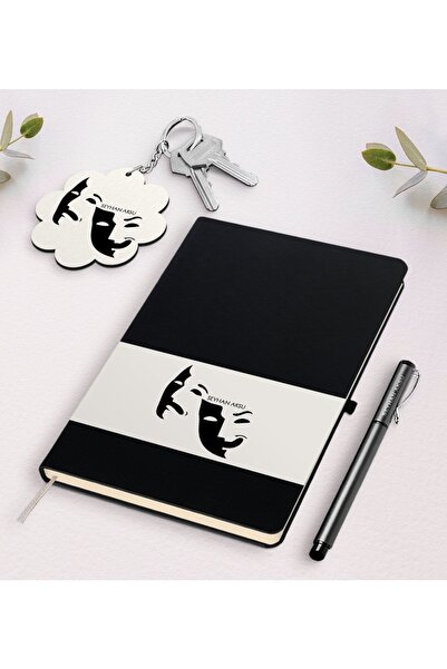 Bk Gift Kişiye Özel Tiyatro Sanatçısı Siyah Defter Kalem Ve Anahtarlık Hediye Seti-2