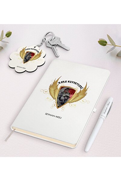 Bk Gift Kişiye Özel Kara Kuvvetleri Beyaz Defter Kalem Ve Anahtarlık Hediye Seti